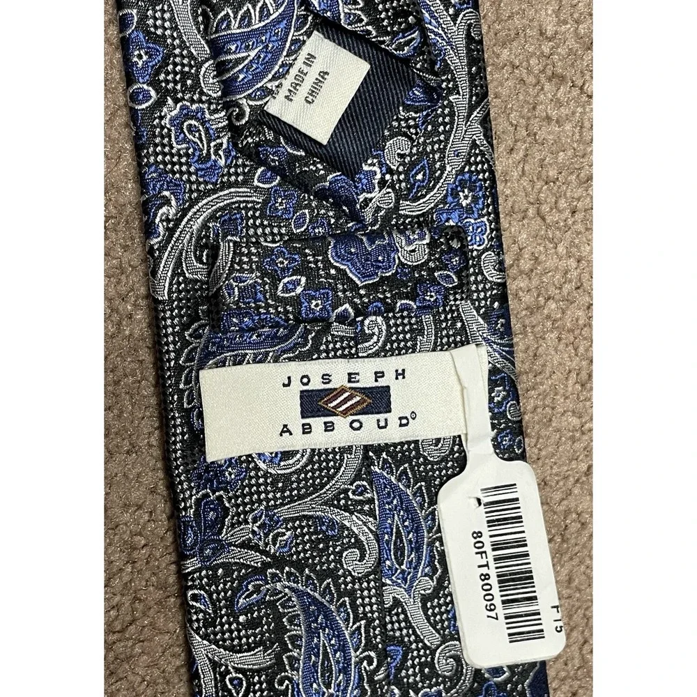 Joseph‎ Abboud Blue Silver Paisley Silk Tie New Tags 3